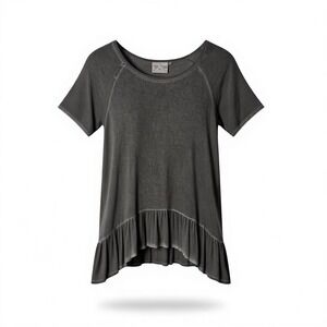 Dantelle Distressed Peplum Lagenlook Top‎ Gray Size S Ruffled Grunge Flowy BOHO